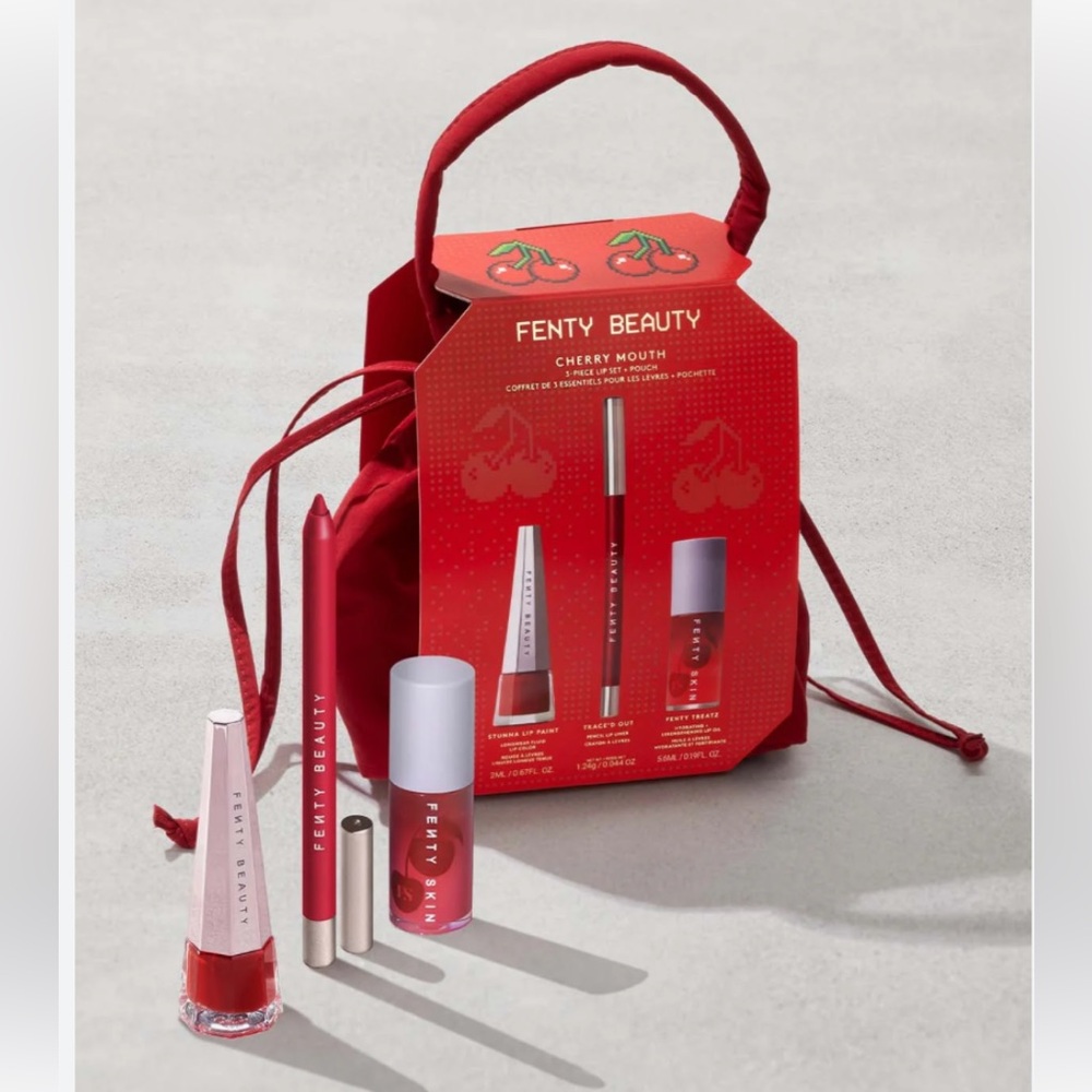 Fenty Beauty Cherry Mouth 3-Piece Lip Set & Pouch new limited edition